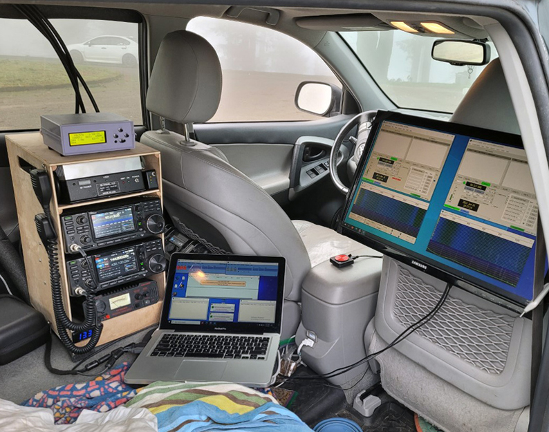 Inside KC0OOY/R rover vehicle radio set-up